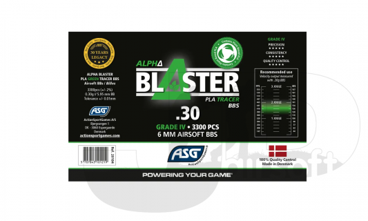 ASG Alpha Blaster PLA (Bio) Green Tracer BBs / 0.30g